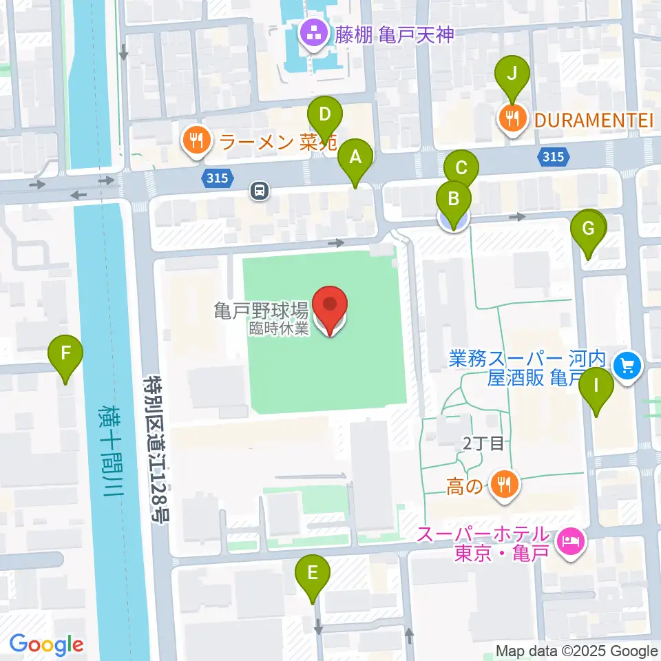 江東区営亀戸野球場周辺の駐車場・コインパーキング一覧地図