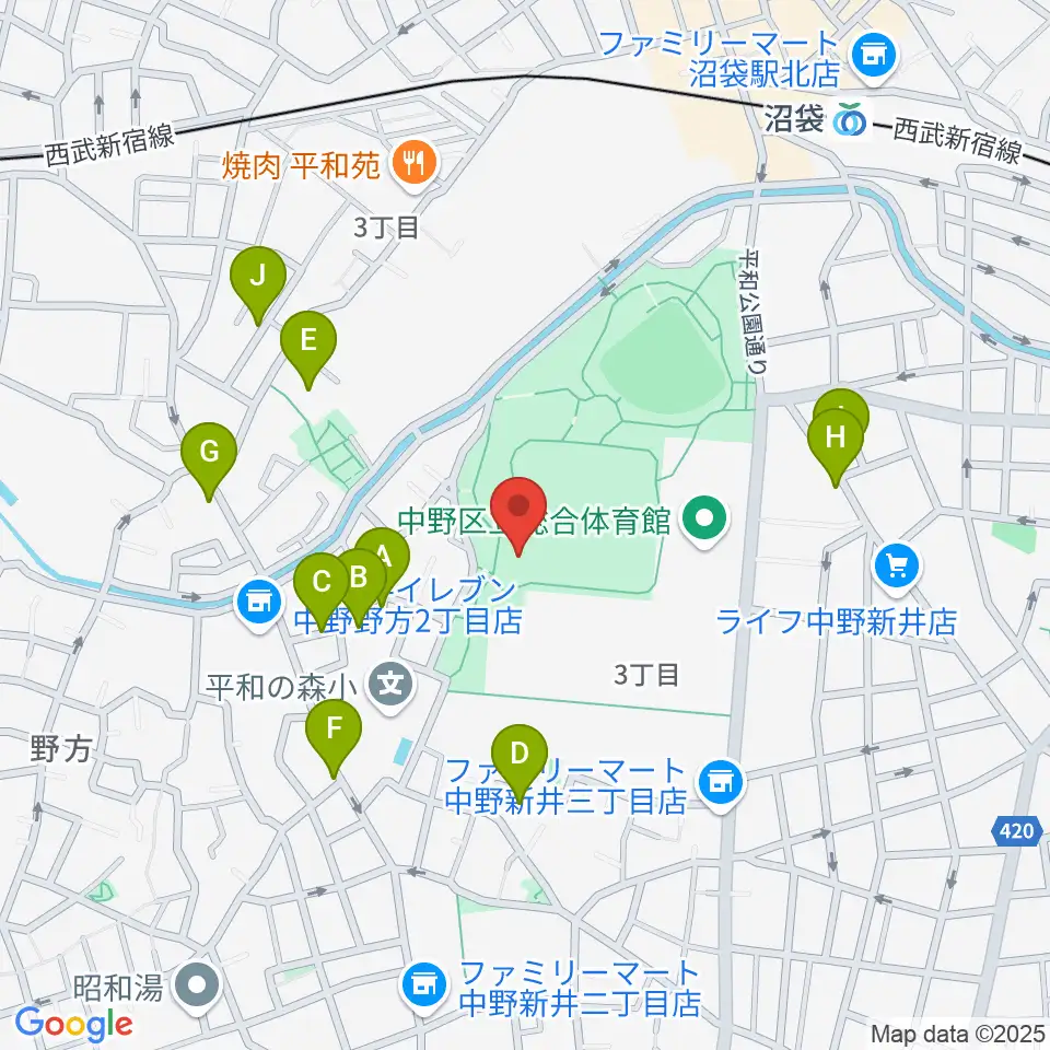 平和の森公園草地広場周辺の駐車場・コインパーキング一覧地図
