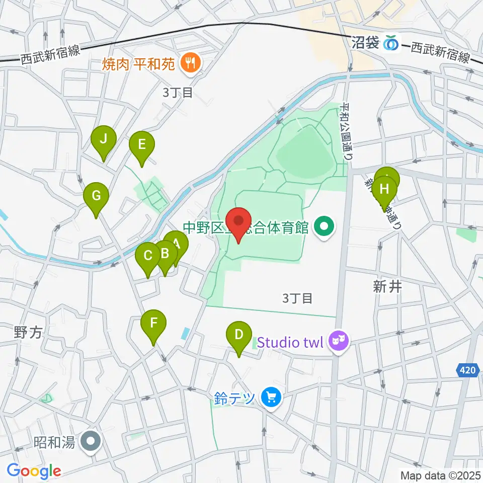 平和の森公園草地広場周辺の駐車場・コインパーキング一覧地図
