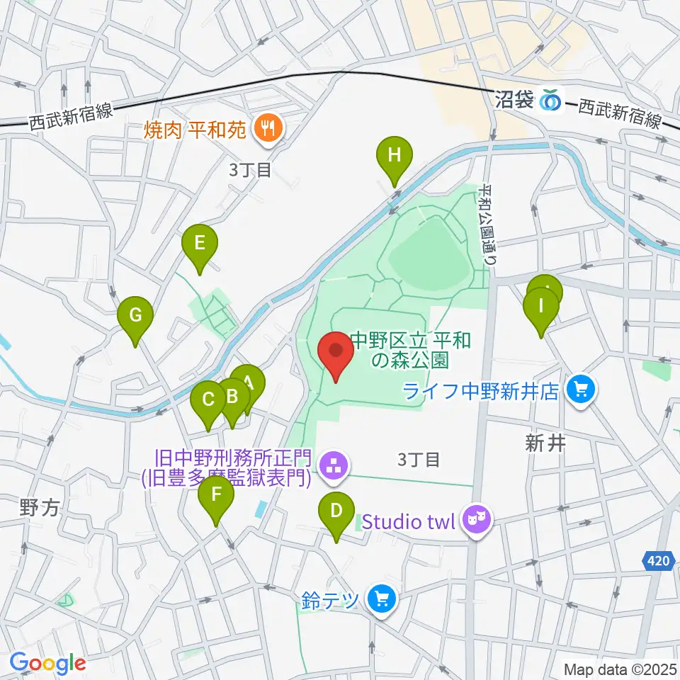 平和の森公園草地広場周辺の駐車場・コインパーキング一覧地図