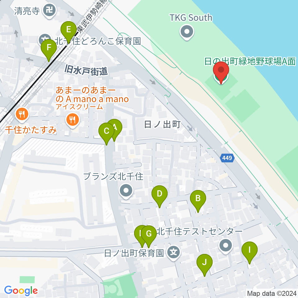 日の出町緑地野球場周辺の駐車場・コインパーキング一覧地図