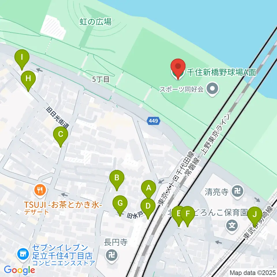 千住新橋野球場周辺の駐車場・コインパーキング一覧地図