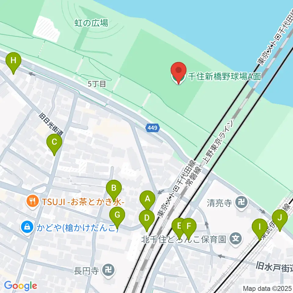 千住新橋野球場周辺の駐車場・コインパーキング一覧地図