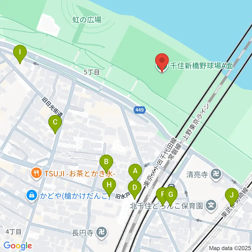 千住新橋野球場周辺の駐車場・コインパーキング一覧地図