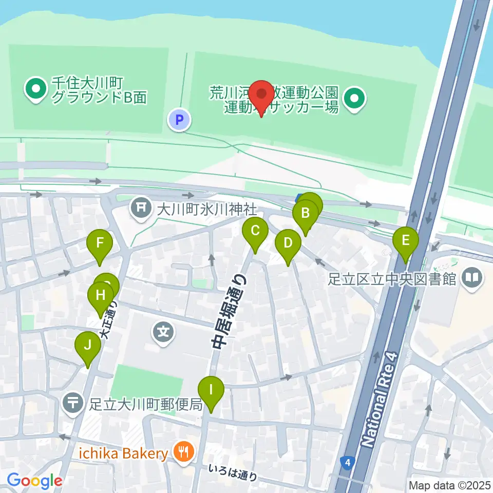 荒川河川敷運動公園野球場周辺の駐車場・コインパーキング一覧地図