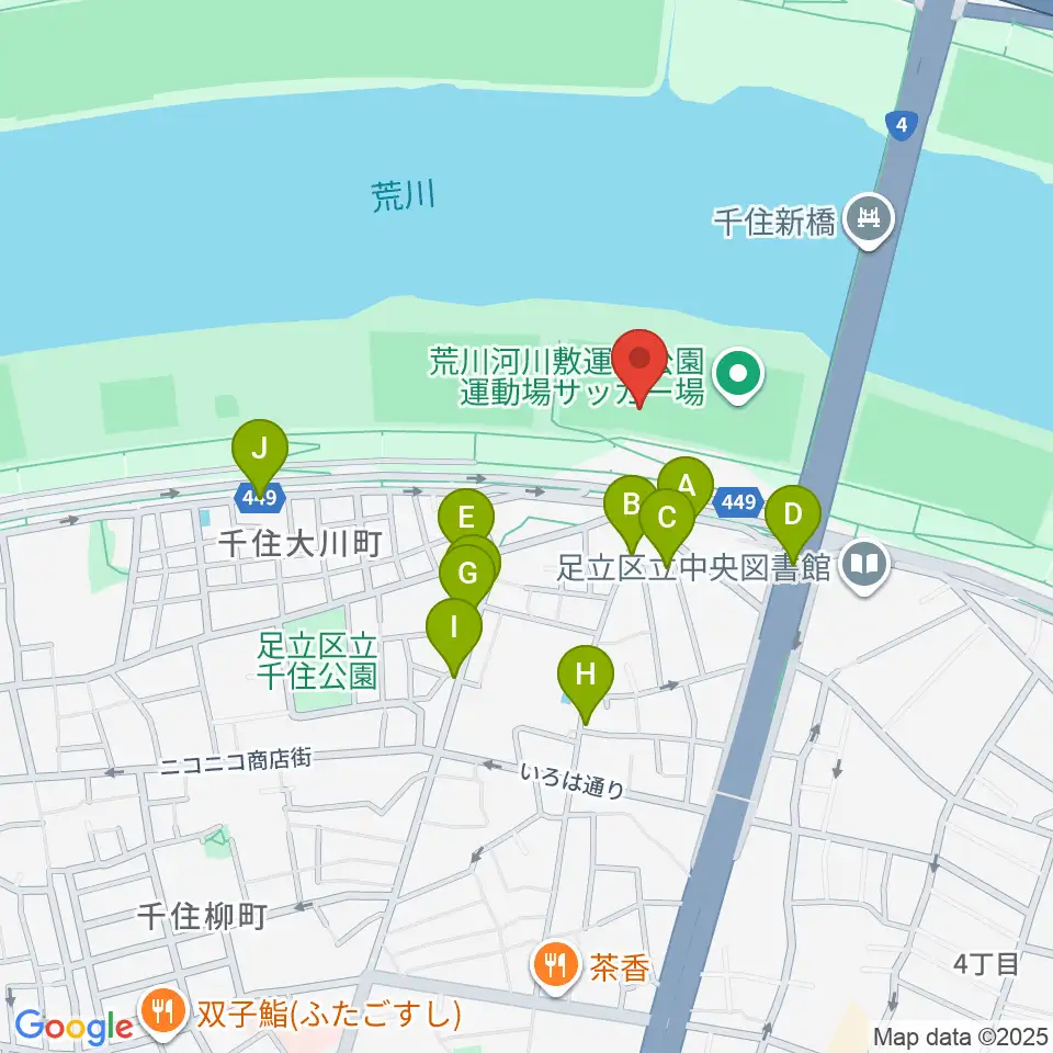 荒川河川敷運動公園野球場周辺の駐車場・コインパーキング一覧地図
