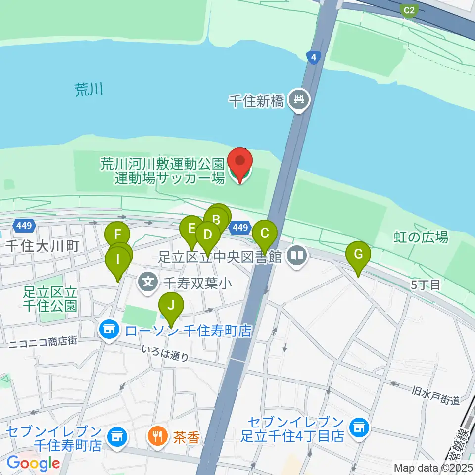 荒川河川敷運動公園サッカー場周辺の駐車場・コインパーキング一覧地図