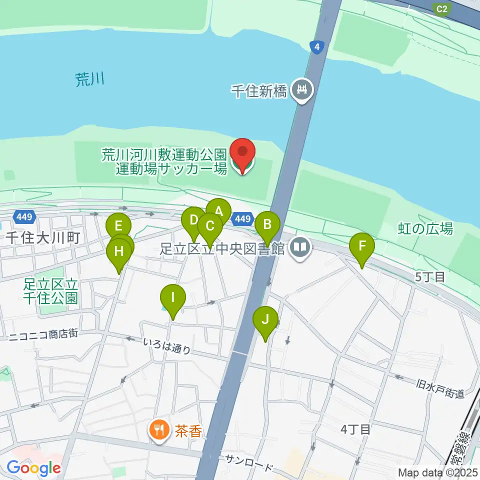 荒川河川敷運動公園サッカー場周辺の駐車場・コインパーキング一覧地図