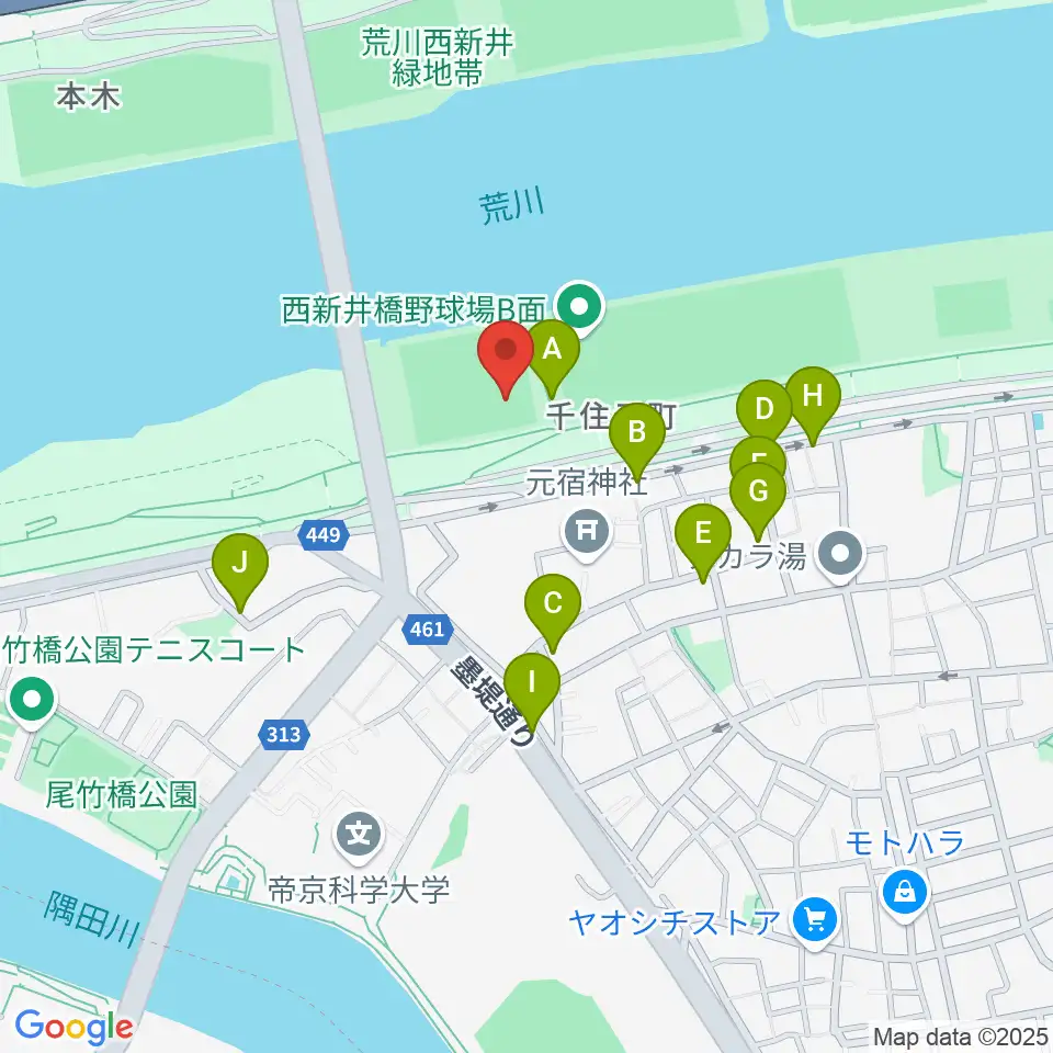 西新井橋野球場周辺の駐車場・コインパーキング一覧地図