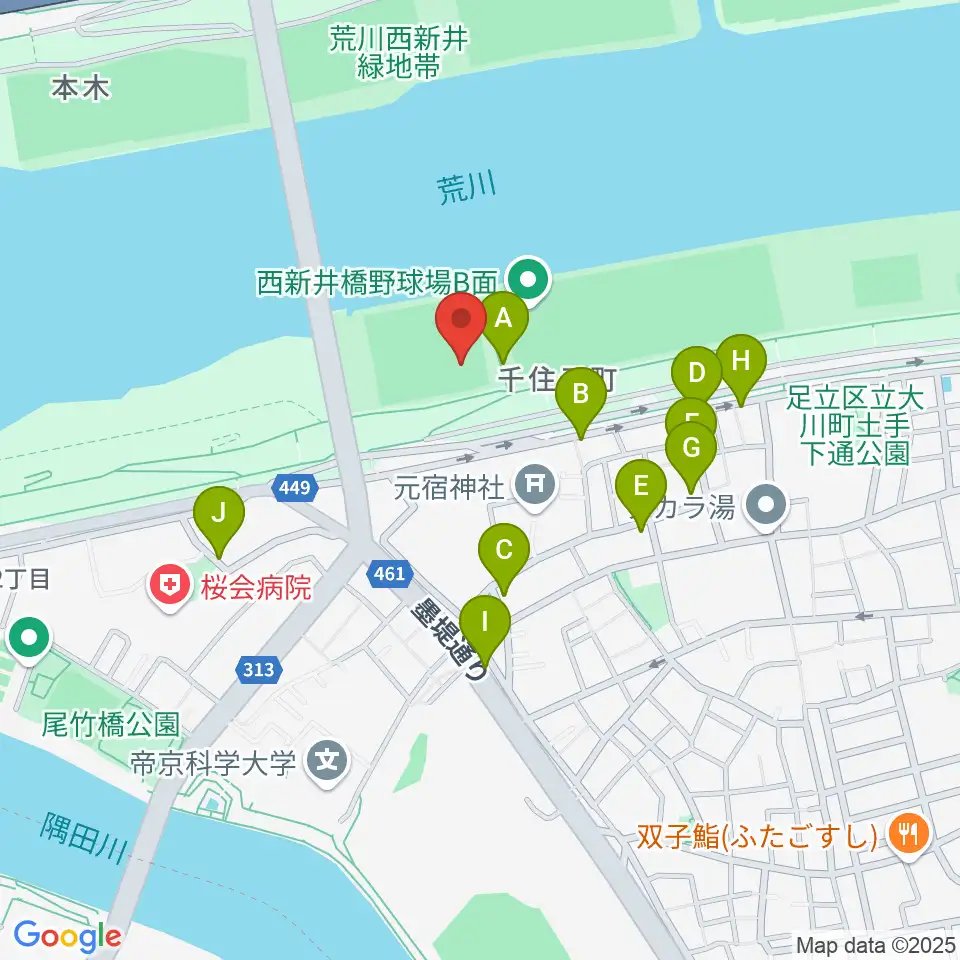 西新井橋野球場周辺の駐車場・コインパーキング一覧地図