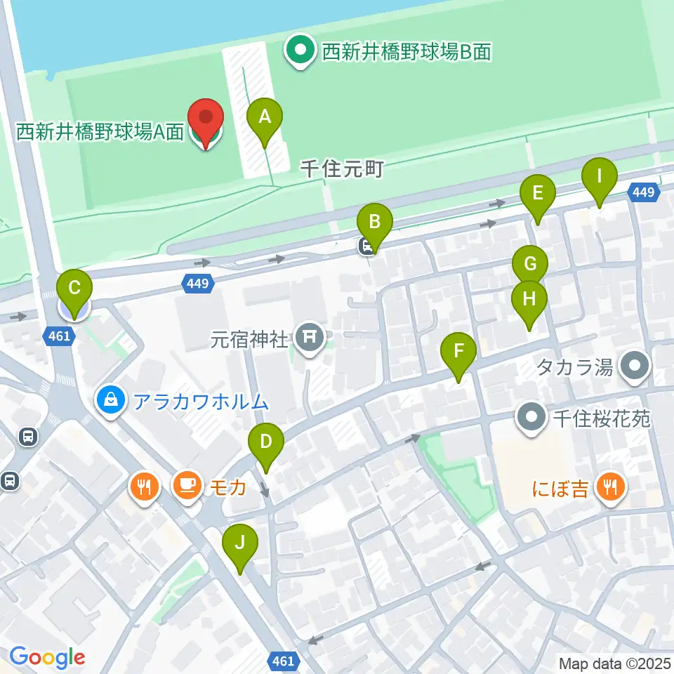 西新井橋野球場周辺の駐車場・コインパーキング一覧地図
