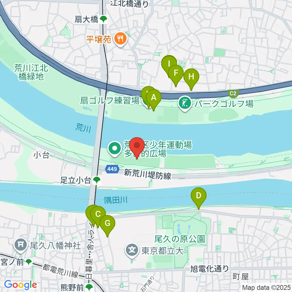 荒川区少年運動場野球場周辺の駐車場・コインパーキング一覧地図