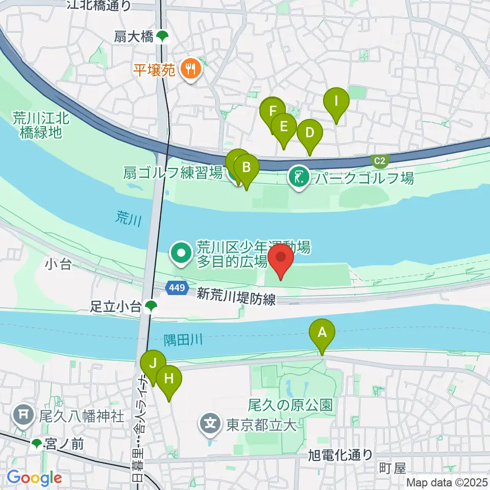 荒川区少年運動場サッカー場周辺の駐車場・コインパーキング一覧地図