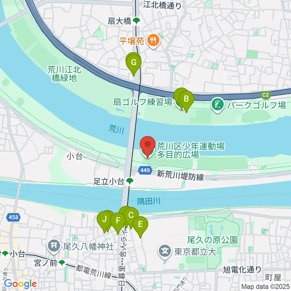 荒川区少年運動場多目的広場周辺の駐車場・コインパーキング一覧地図