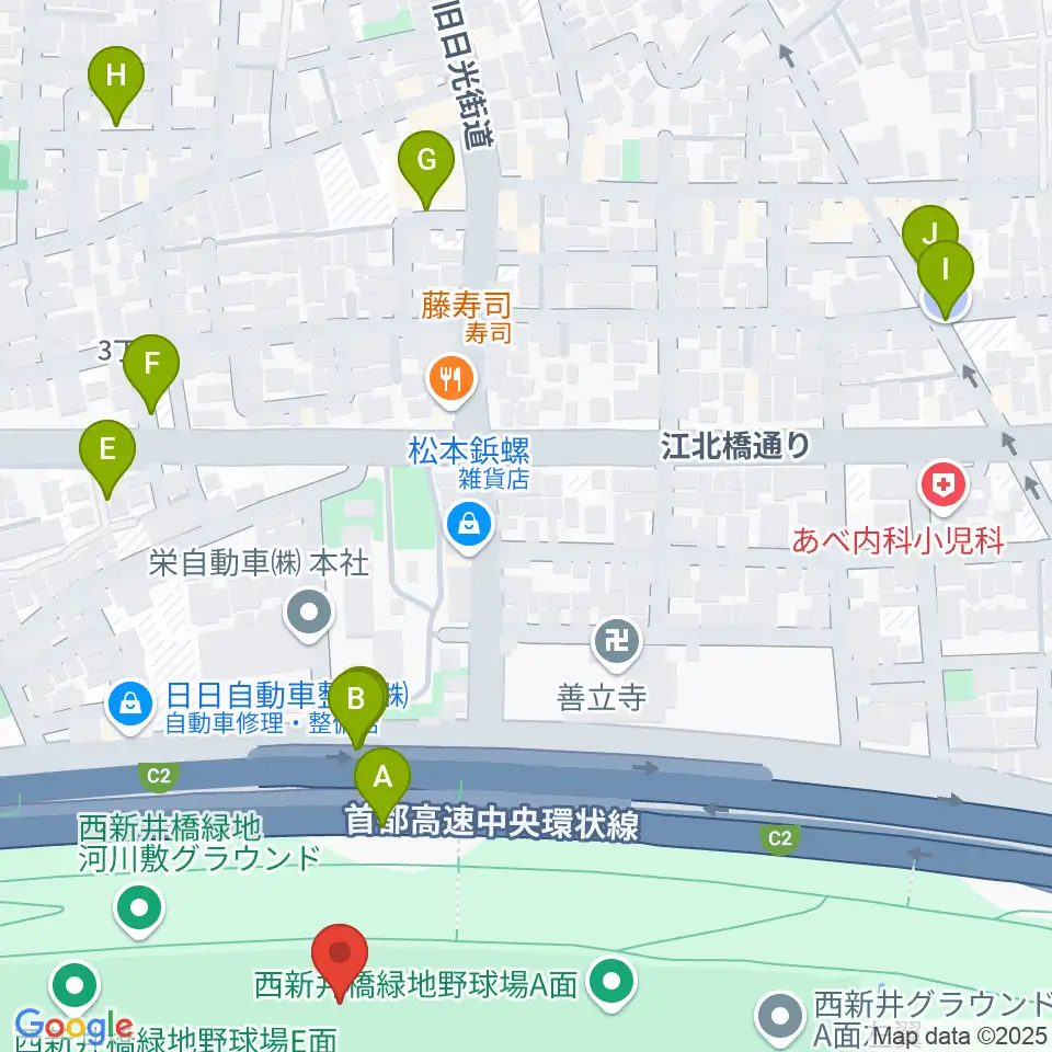 西新井橋緑地野球場周辺の駐車場・コインパーキング一覧地図