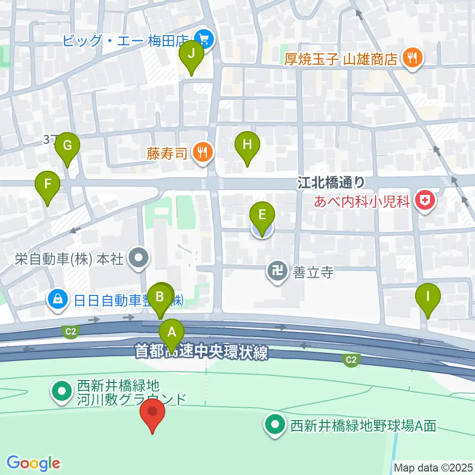 西新井橋緑地野球場 周辺の駐車場・コインパーキング一覧マップ