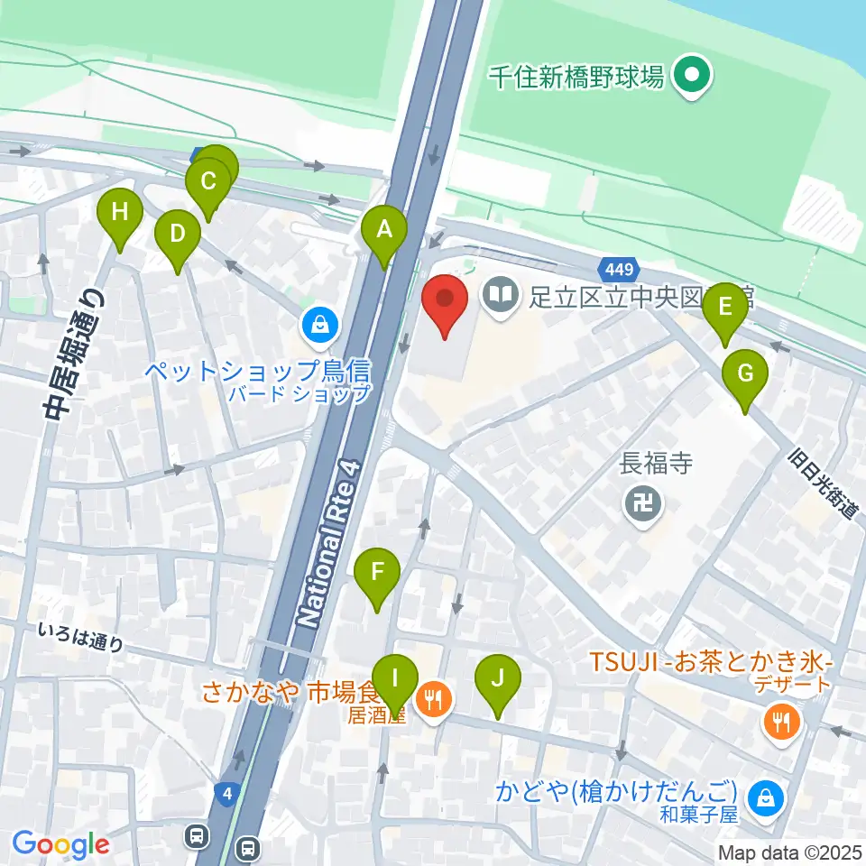 足立区生涯学習センター周辺の駐車場・コインパーキング一覧地図