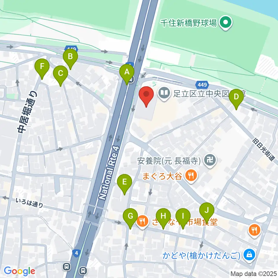 足立区生涯学習センター周辺の駐車場・コインパーキング一覧地図