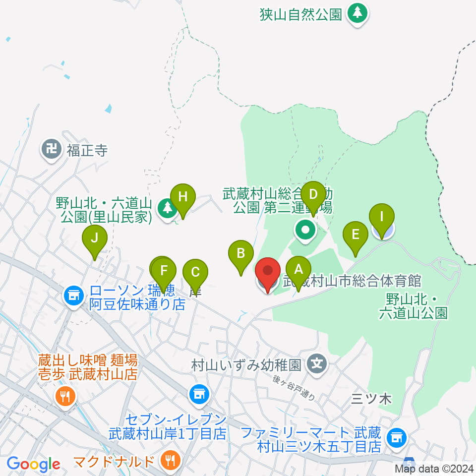 武蔵村山市総合体育館周辺の駐車場・コインパーキング一覧地図