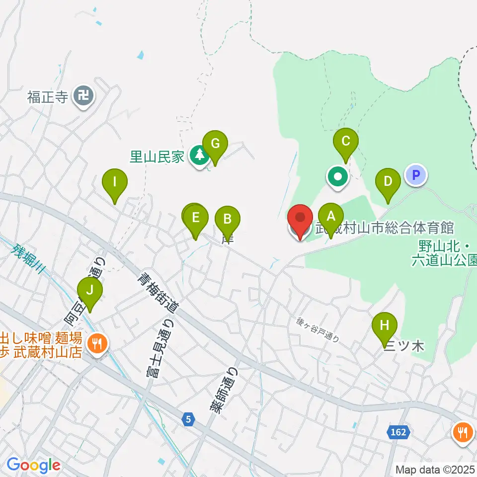 武蔵村山市総合体育館周辺の駐車場・コインパーキング一覧地図