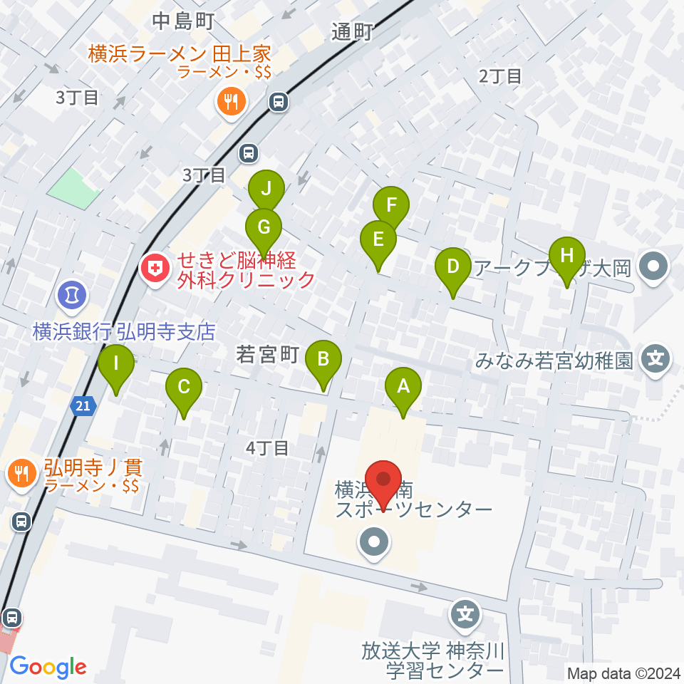 横浜市南スポーツセンター周辺の駐車場・コインパーキング一覧地図