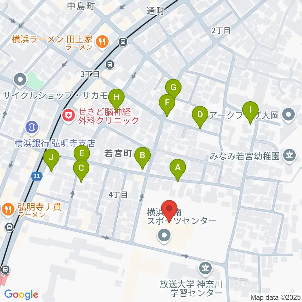 横浜市南スポーツセンター周辺の駐車場・コインパーキング一覧地図