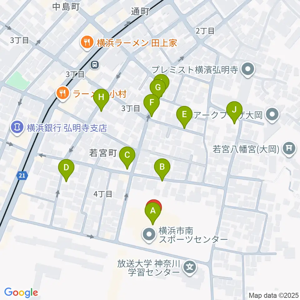横浜市南スポーツセンター周辺の駐車場・コインパーキング一覧地図