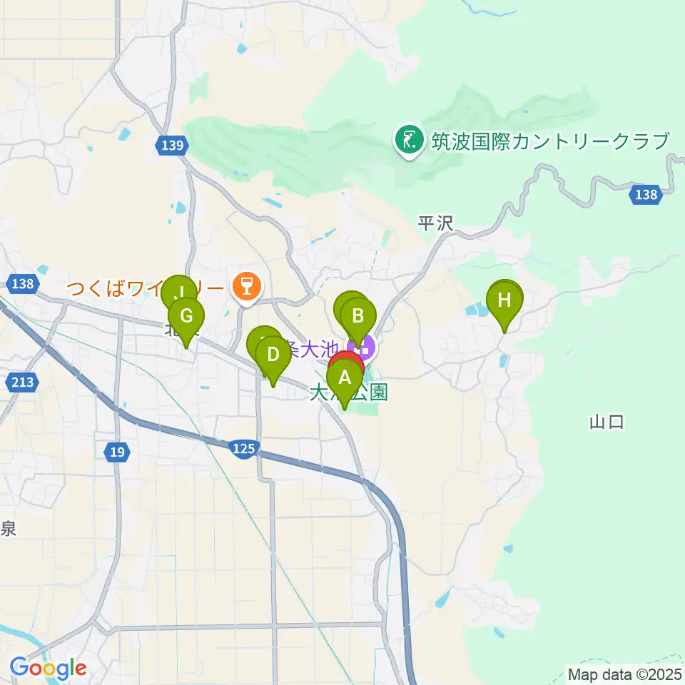筑波総合体育館周辺の駐車場・コインパーキング一覧地図