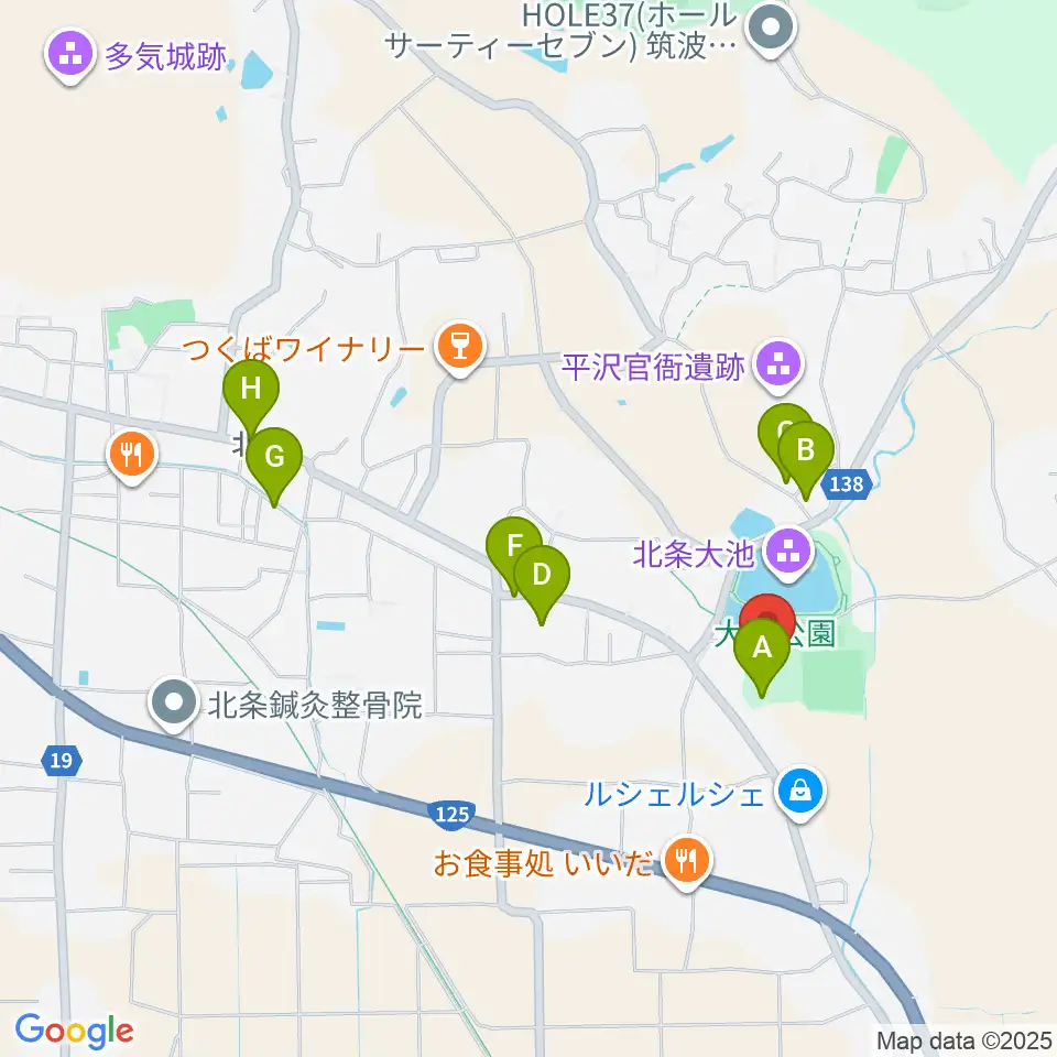 筑波総合体育館周辺の駐車場・コインパーキング一覧地図