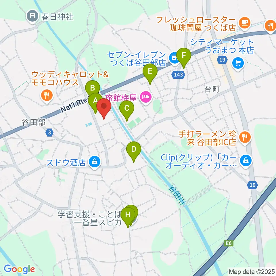 つくば市谷田部総合体育館周辺の駐車場・コインパーキング一覧地図