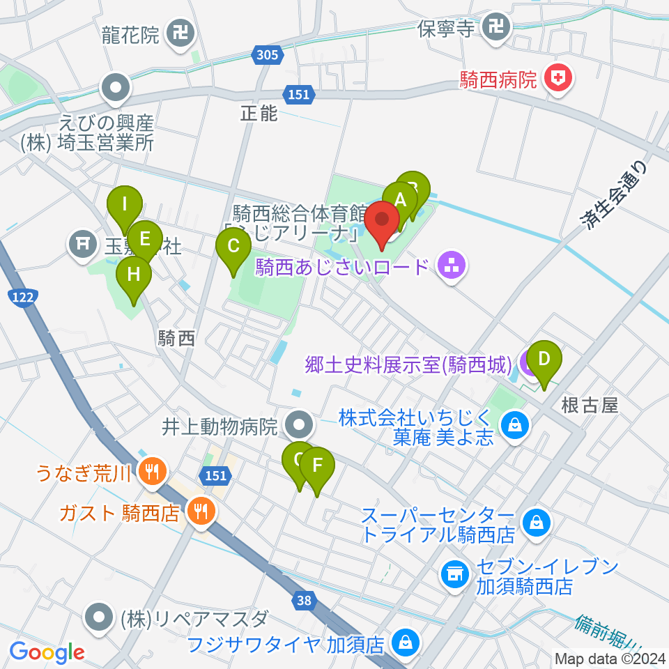 騎西総合体育館ふじアリーナ周辺の駐車場・コインパーキング一覧地図