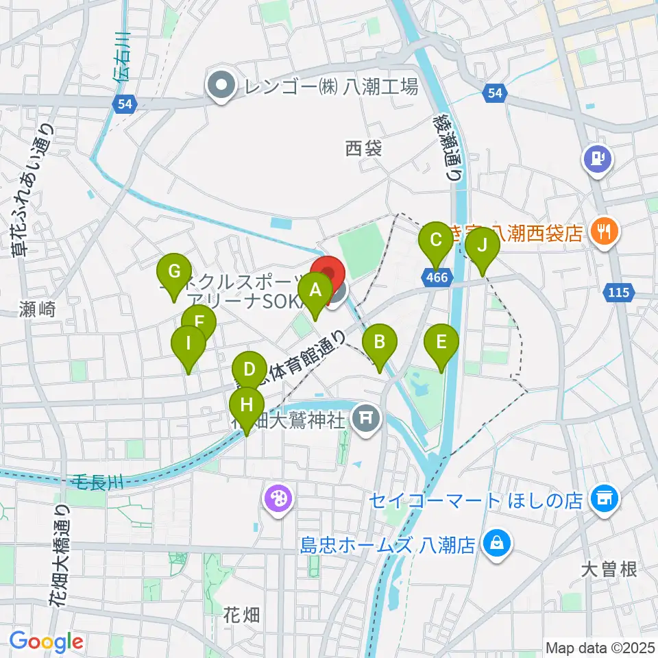 エネクルスポーツアリーナSOKA周辺の駐車場・コインパーキング一覧地図