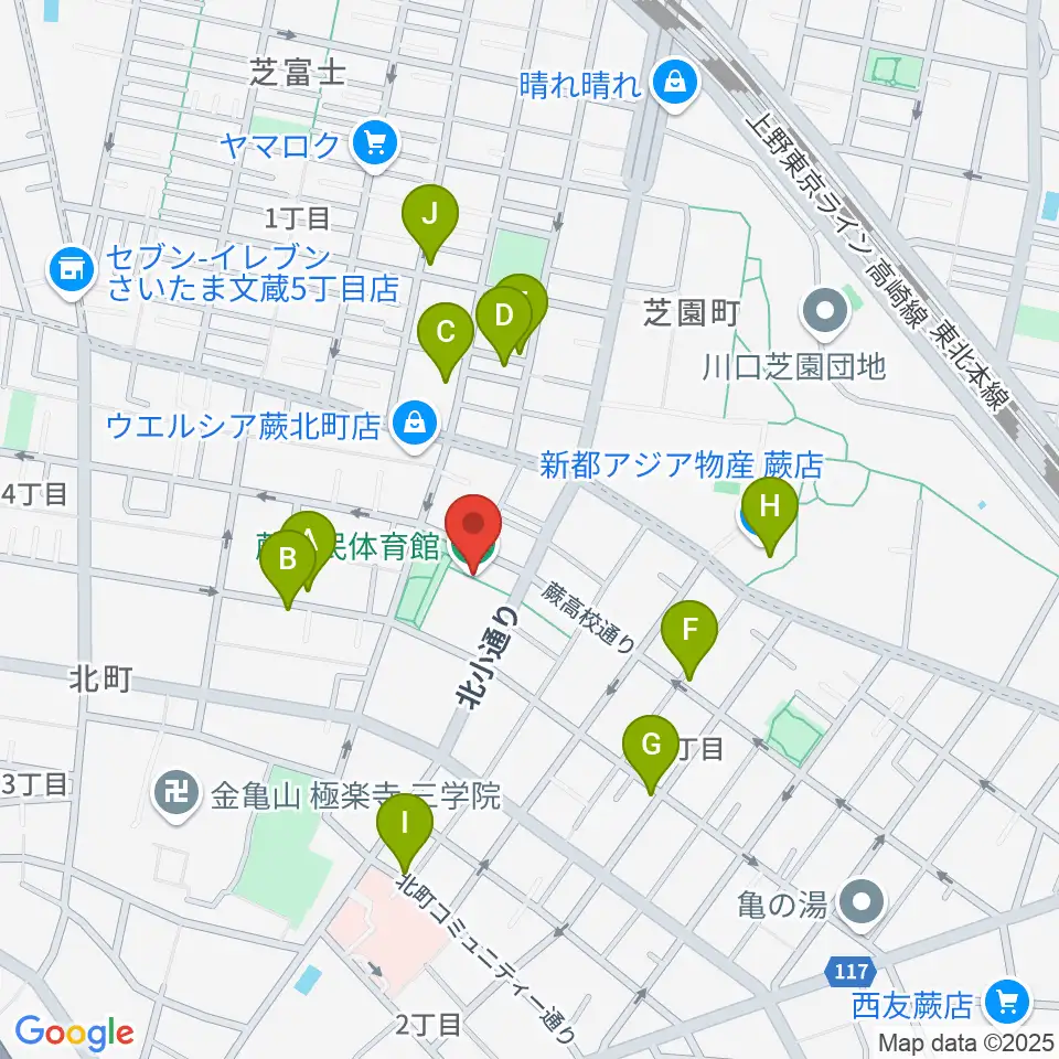 蕨市民体育館周辺の駐車場・コインパーキング一覧地図