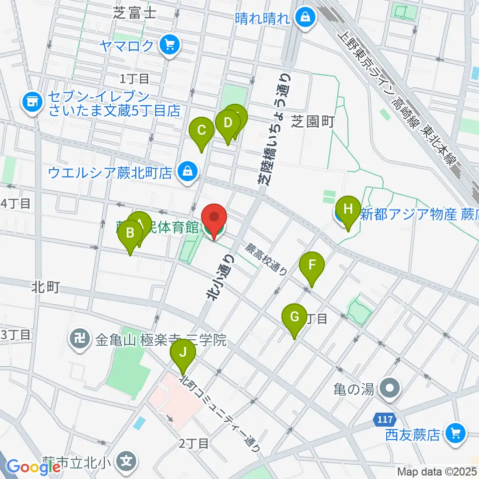 蕨市民体育館周辺の駐車場・コインパーキング一覧地図