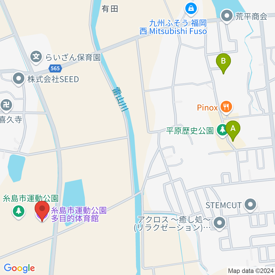 糸島市運動公園多目的体育館周辺の駐車場・コインパーキング一覧地図