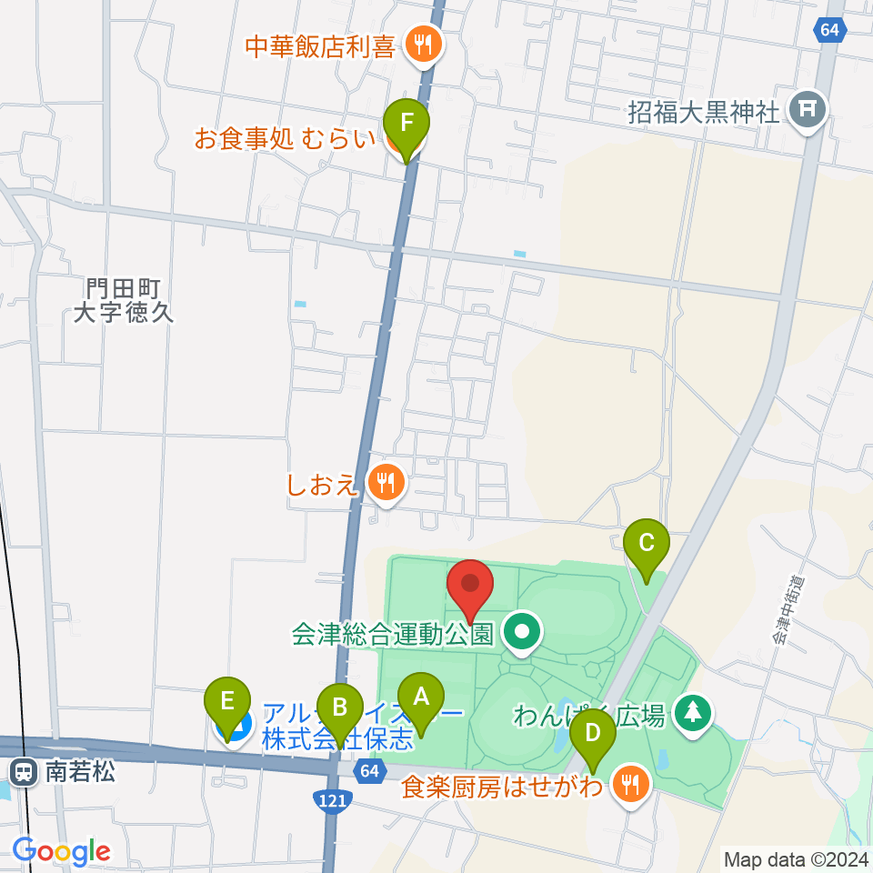 あいづ総合体育館周辺の駐車場・コインパーキング一覧地図