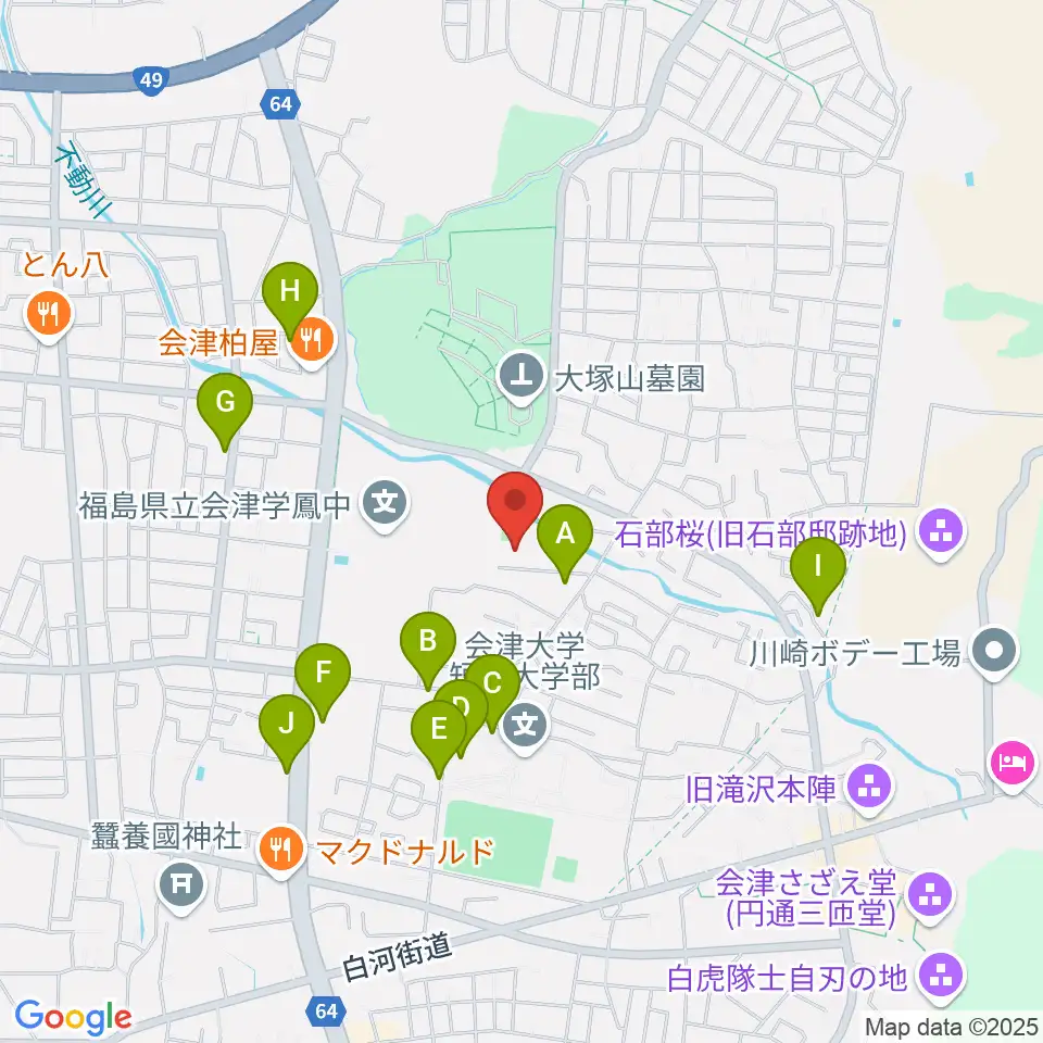 会津若松市ふれあい体育館周辺の駐車場・コインパーキング一覧地図