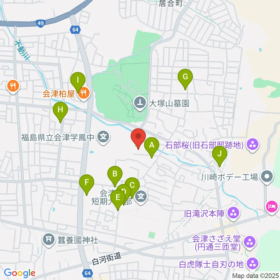 会津若松市ふれあい体育館周辺の駐車場・コインパーキング一覧地図