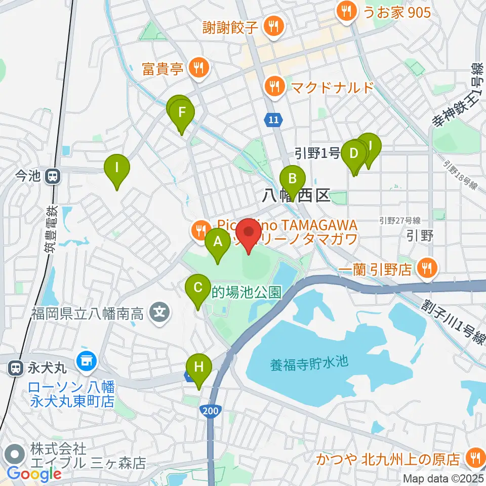 福岡トヨタ的場池スタジアム周辺の駐車場・コインパーキング一覧地図