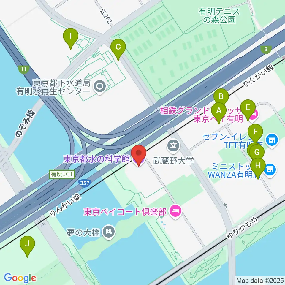 東京都水の科学館周辺の駐車場・コインパーキング一覧地図