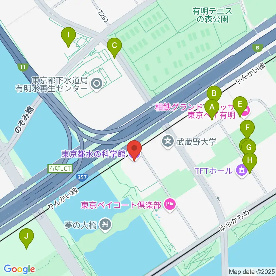 東京都水の科学館周辺の駐車場・コインパーキング一覧地図