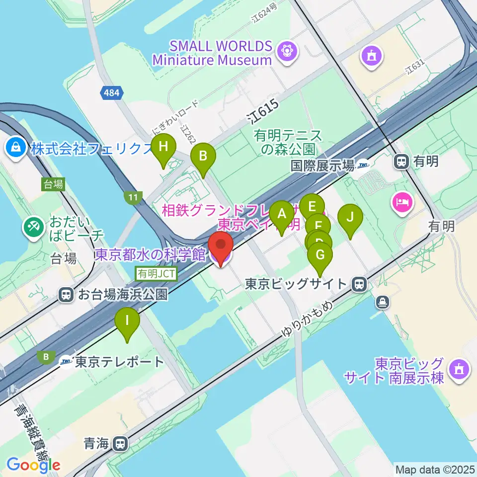 東京都水の科学館周辺の駐車場・コインパーキング一覧地図