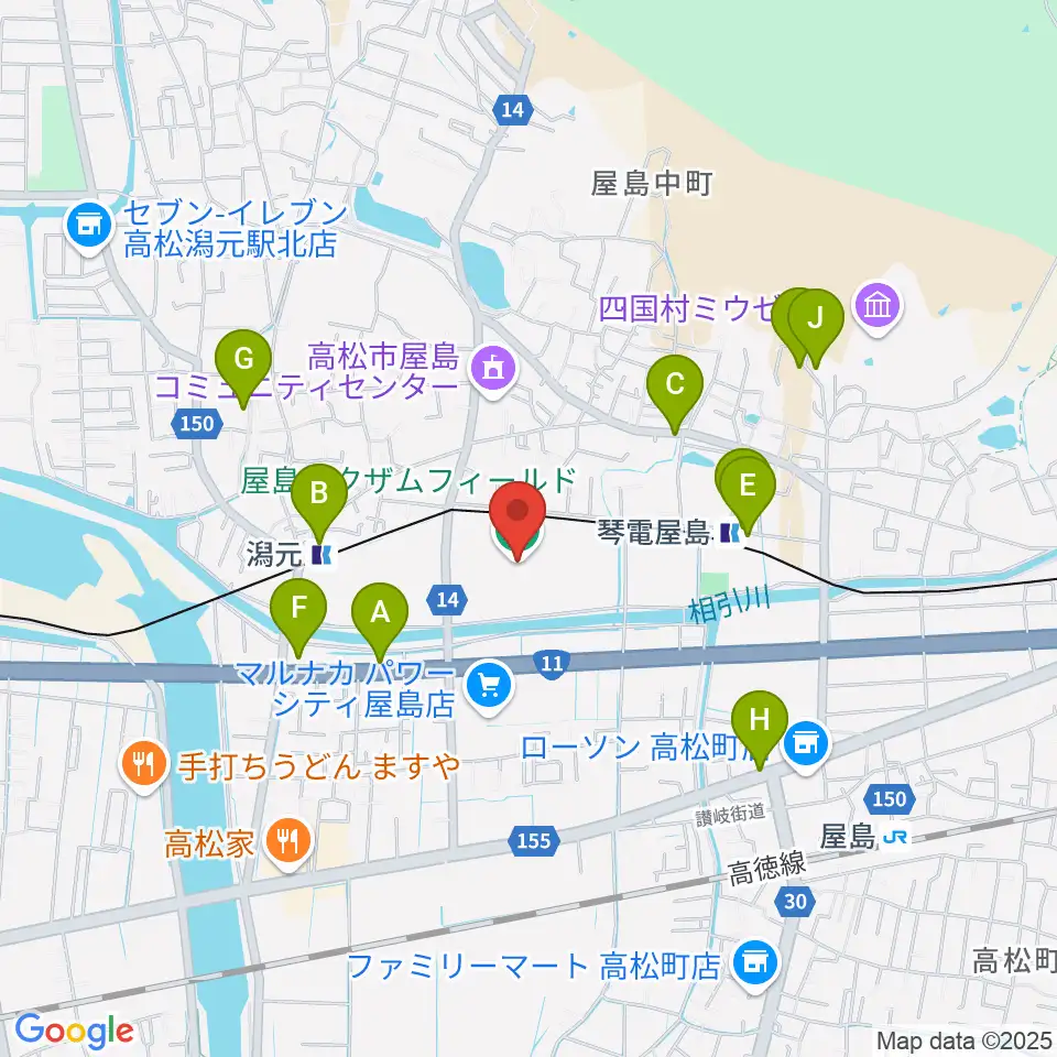 屋島レクザムフィールド周辺の駐車場・コインパーキング一覧地図