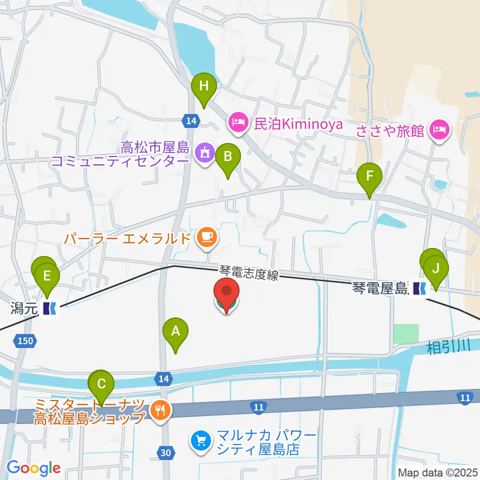 屋島レクザムフィールド周辺の駐車場・コインパーキング一覧地図