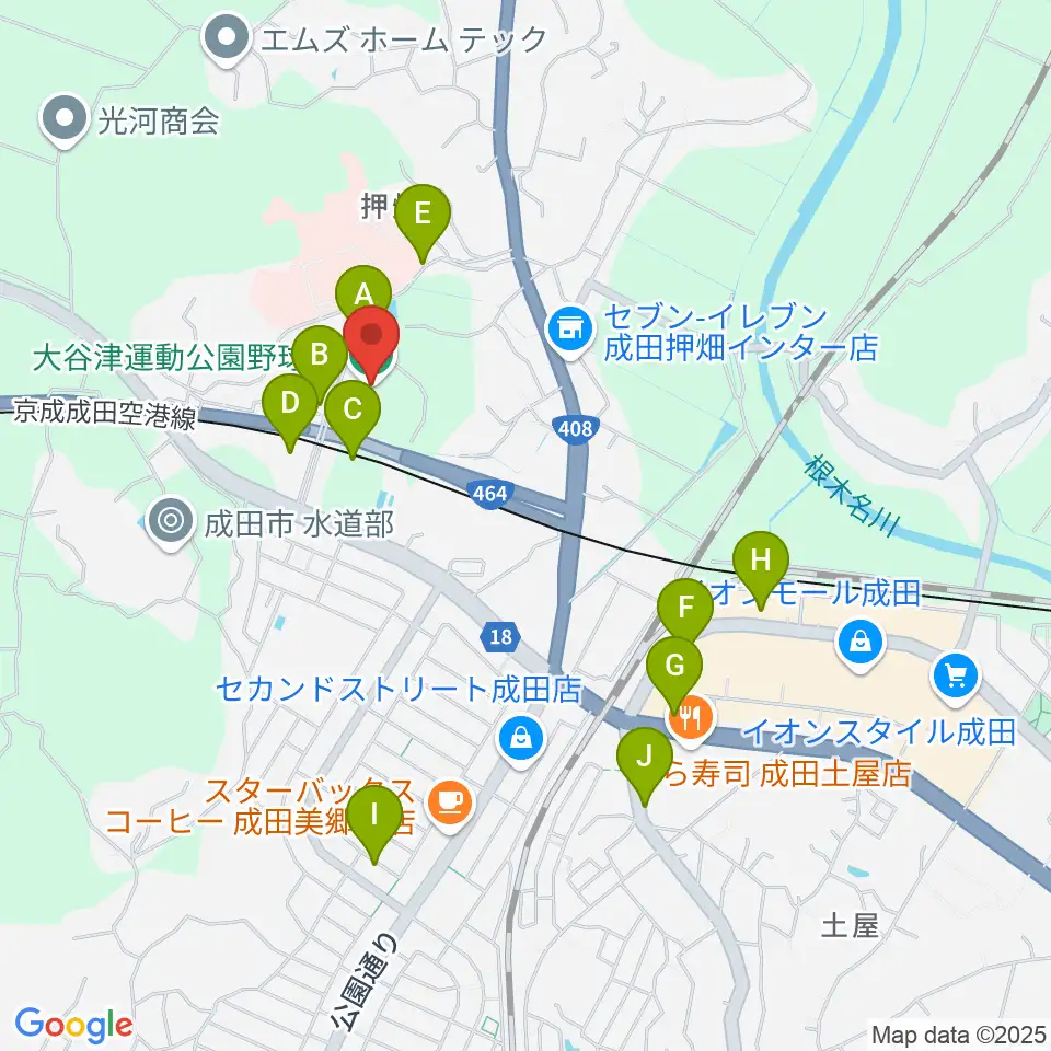 なごみの米屋ぴーちゃんフィールド大谷津 野球場周辺の駐車場・コインパーキング一覧地図