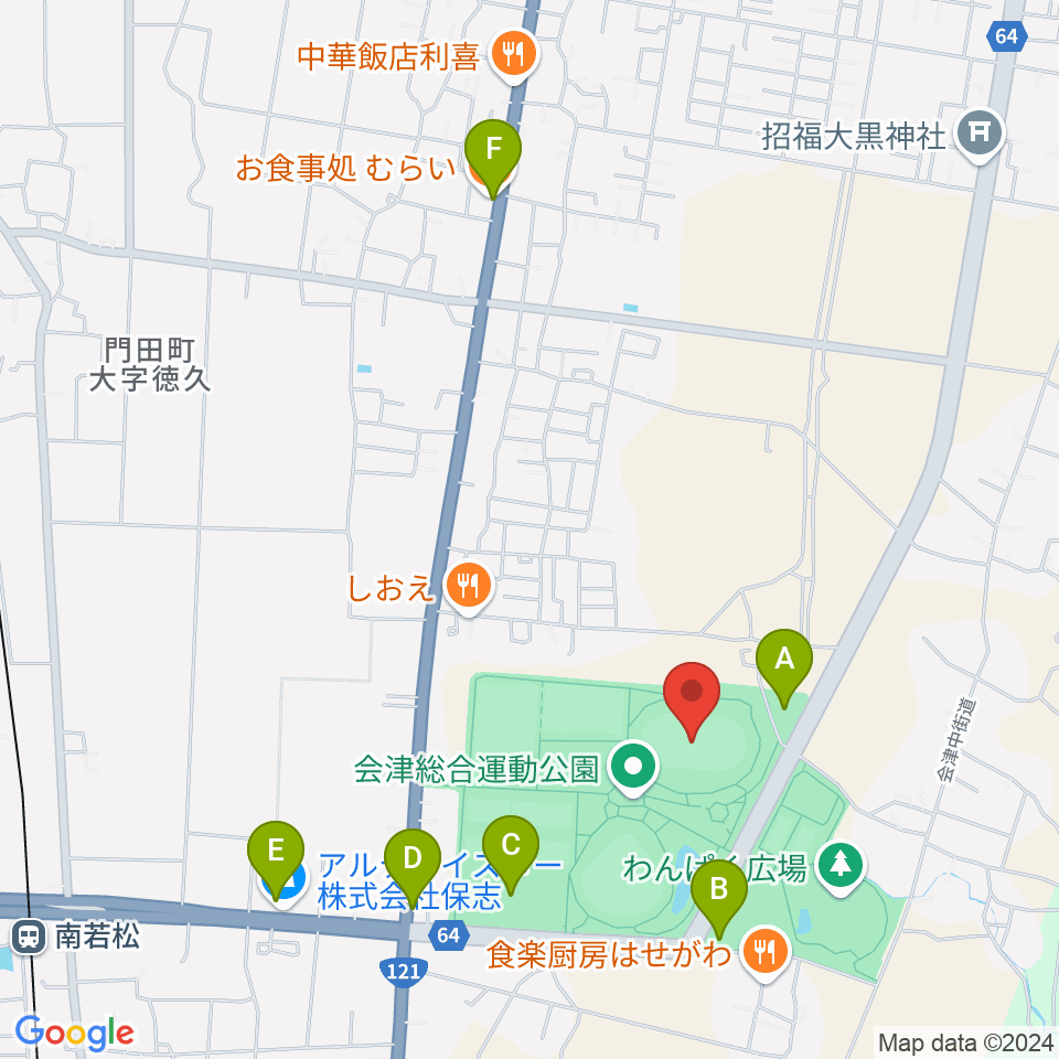 あいづ陸上競技場周辺の駐車場・コインパーキング一覧地図