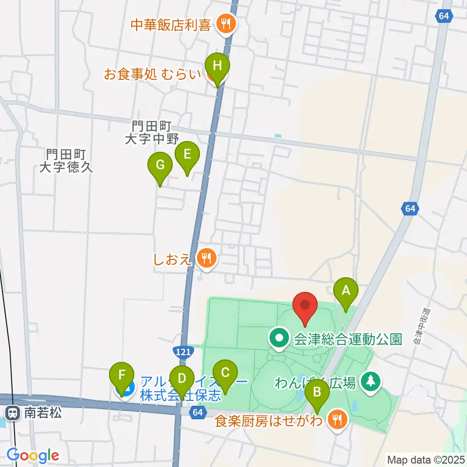 あいづ陸上競技場周辺の駐車場・コインパーキング一覧地図