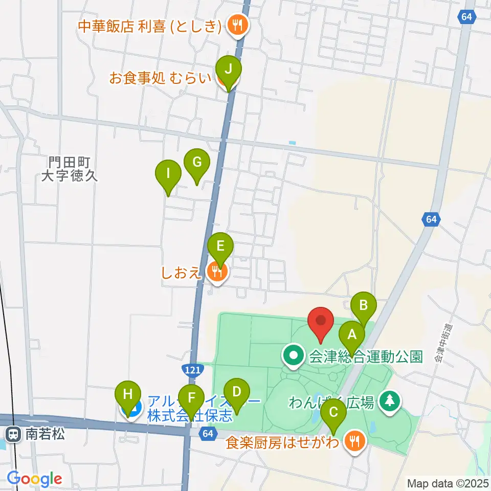 あいづ陸上競技場周辺の駐車場・コインパーキング一覧地図