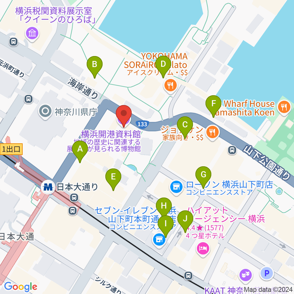 横浜開港資料館周辺の駐車場・コインパーキング一覧地図