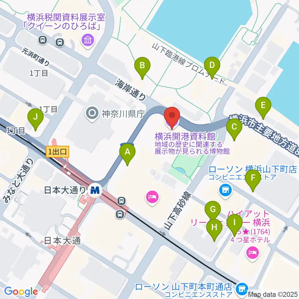 横浜開港資料館周辺の駐車場・コインパーキング一覧地図